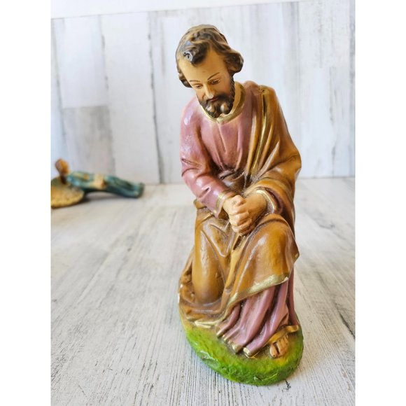 Chalkware Joseph Shepherd nativity village large Xmas decor - Picture 1 of 9